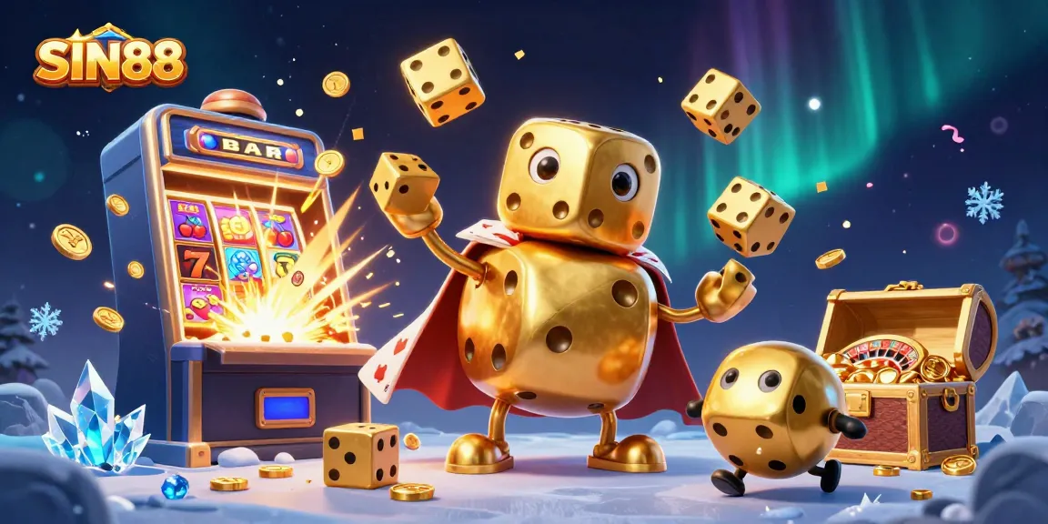 SIN88 spins with golden dice characters in a dynamic casino scene full of action and vibrant colors