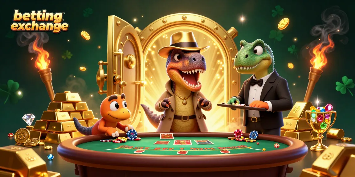 Experience thrilling action at a betting exchange with a cartoon velociraptor in disguise at a blackjack table.