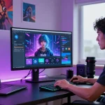 Engaging with NSFW AI technology in a modern digital workspace, showcasing vibrant features and atmosphere.