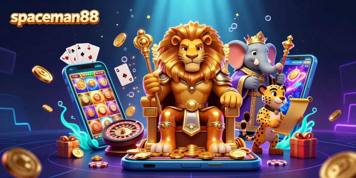 Spin to win with spaceman88 in a vibrant casino scene featuring royal characters and exciting game elements.