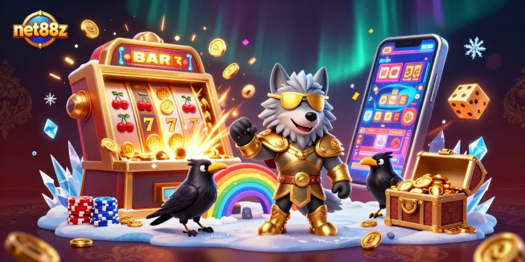 Play thrilling games with net88z as Odin and his ravens explore a vibrant casino adventure.