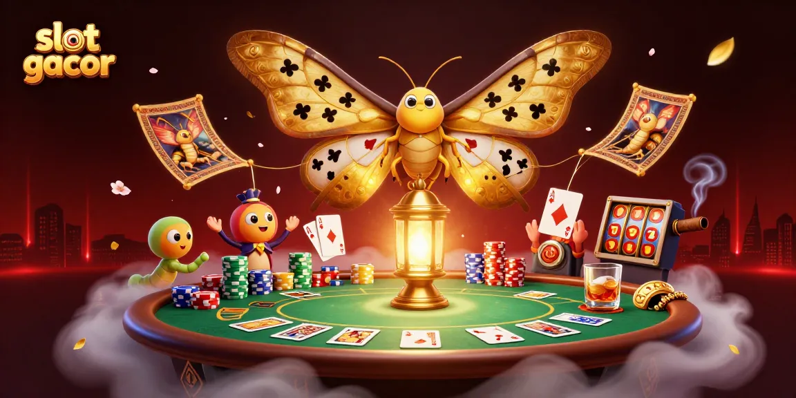 Saat bermain slot gacor, ratusan chip poker berwarna-warni dan simbol jackpot berkilau mewarnai permainan kasino.