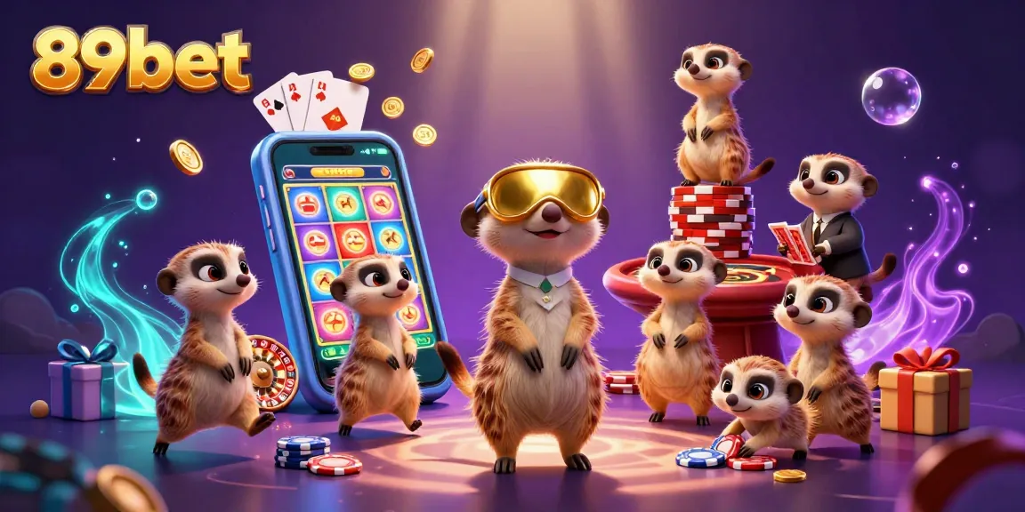 Engage with exciting casino adventures at 89bet, featuring a vibrant meerkat casino scene.