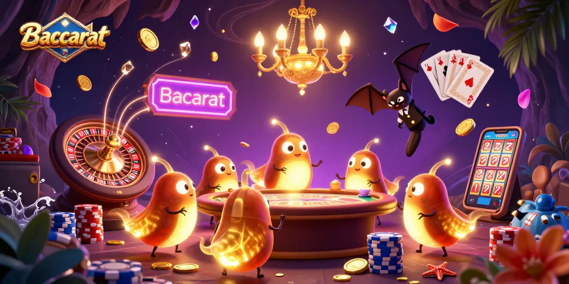 Baccarat game illustration featuring glowing characters and casino elements with vibrant details and dynamic action.