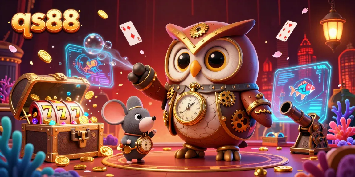 Engage with qs88's thrilling casino experience featuring cartoon owl and vibrant games.