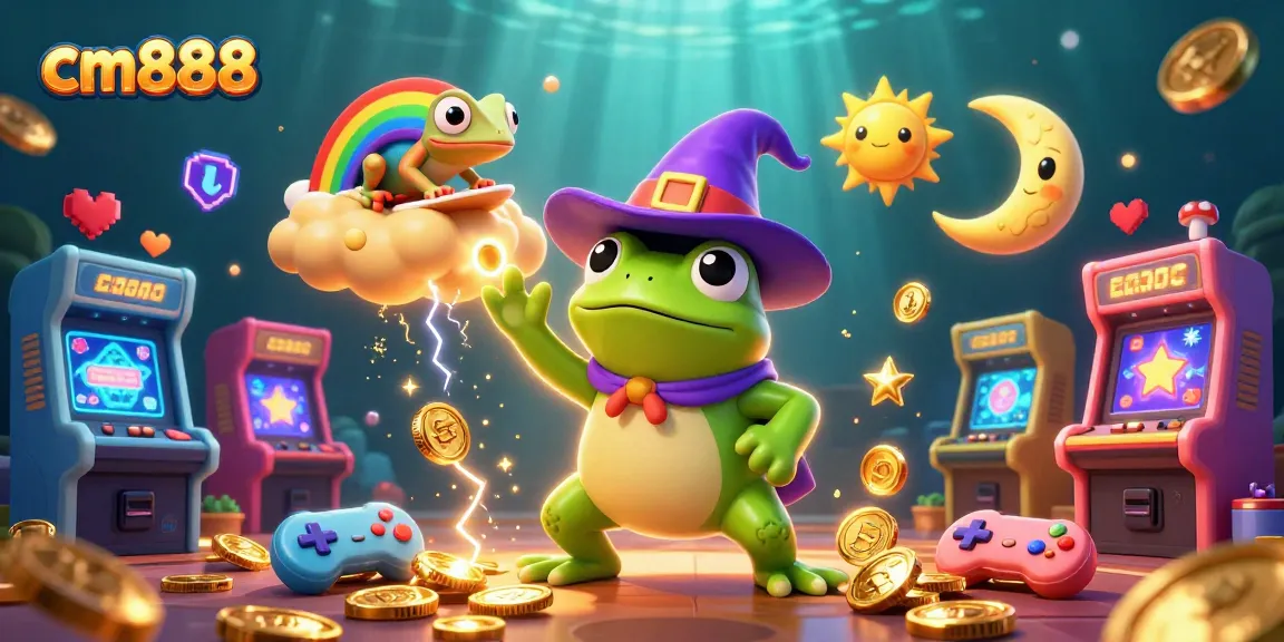 Surf through exciting games with cm888, experience golden coins rain in a vibrant casino scene.