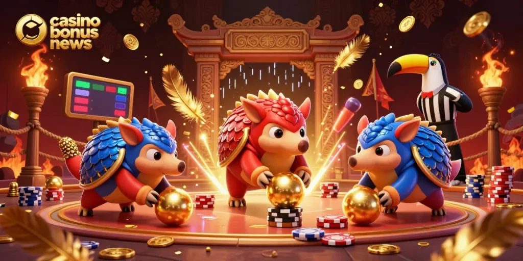 Experience the excitement of casino bonus news with engaging pangolin characters in action.