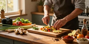 Delicious ginger dish preparation scene with fresh ingredients and vibrant colors, showcasing the culinary skills of the home cook.