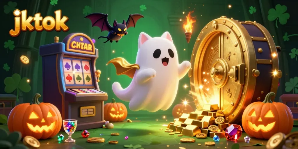 Menangkan jackpot jktok dalam suasana kasino hantu yang penuh perhiasan berkilau.